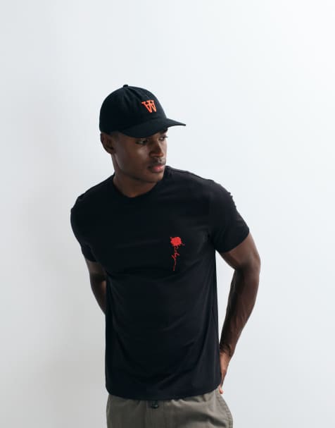 HUGO Red regular fit chest rose print t-shirt in black - view 1