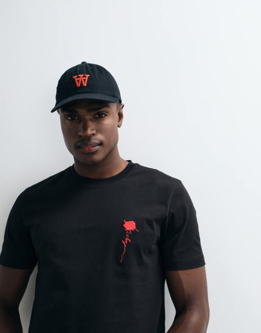HUGO Red regular fit chest rose print t-shirt in black  , 3 of 5