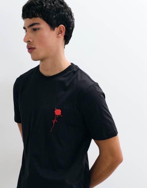 HUGO Red regular-fit T-shirt met grafische print in zwart, 4 van 5
