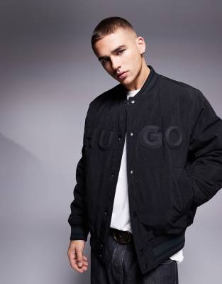 Hugo Red HUGO Red relaxed fit chest logo bomber jacket in black