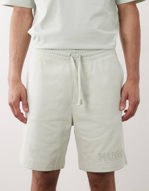 HUGO Red relaxed fit jersey shorts in light green, 4 of 5