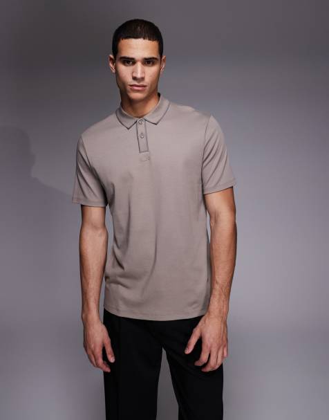 HUGO Red relaxed fit polo collar t-shirt in light brown - view 1