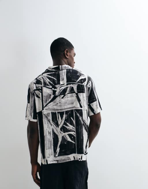 HUGO Red revere collar printed shirt in black, 5 of 5