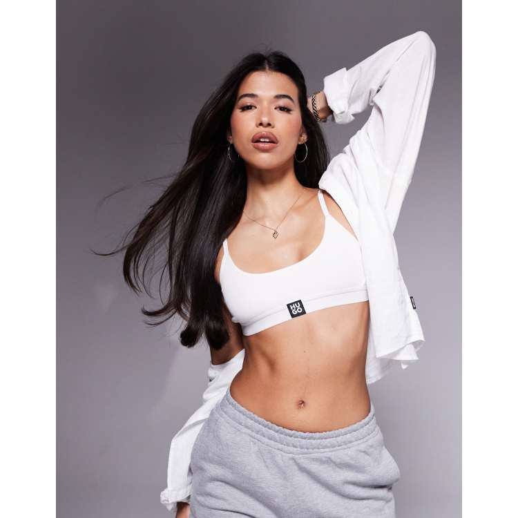 HUGO Bold Logo Cotton Stretch Padded Bralette Chalk White At Women's Clothing Store - View #12