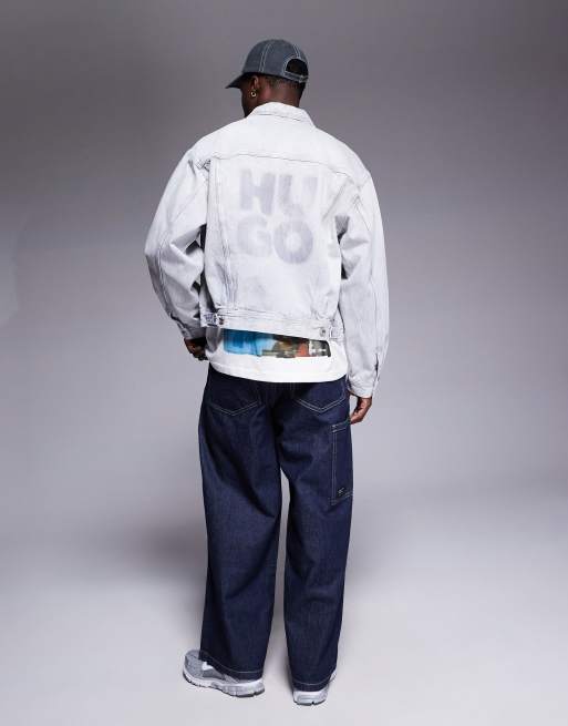HUGO RED - Ruimvallend denim jack met stacked logo in gebleekte wassing, 3 van 4