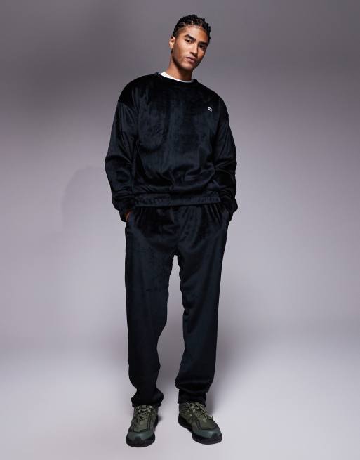 HUGO Red - Ruimvallend lounge-sweatshirt van fluweel in zwart, deel van co-ord set, 2 van 4