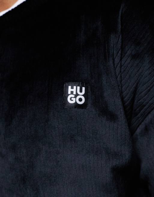 HUGO Red - Ruimvallend lounge-sweatshirt van fluweel in zwart, deel van co-ord set, 4 van 4