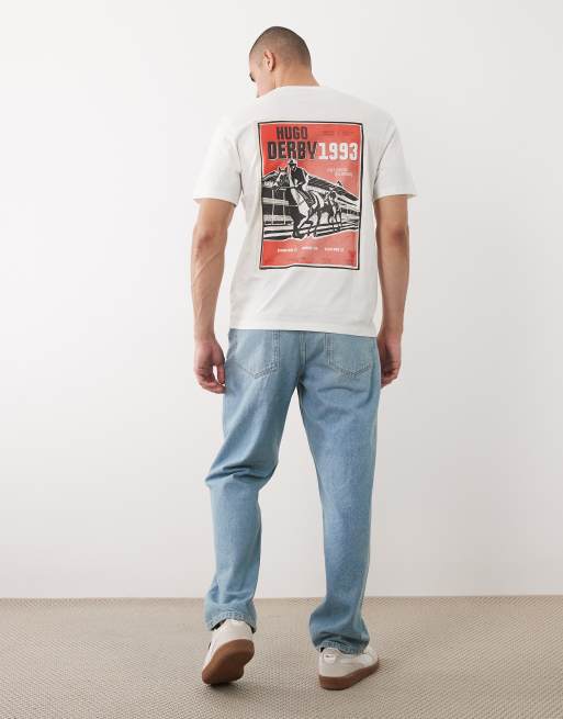 HUGO Red - Ruimvallend T-shirt met print op de rug in wit, 2 van 5