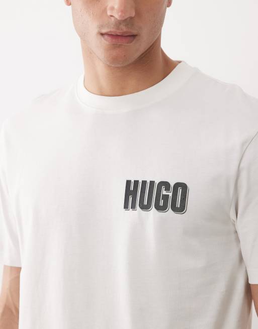 HUGO Red - Ruimvallend T-shirt met print op de rug in wit, 3 van 5