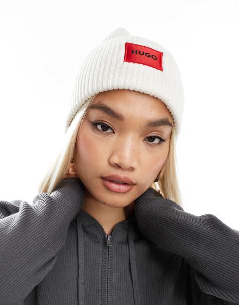 HUGO Red saffa beanie in off white - view 1