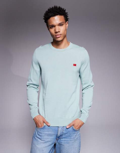 HUGO RED San Cassius label logo knit jumper in light green - view 1