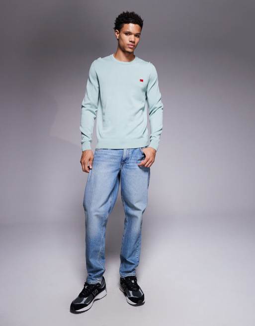 HUGO RED - San Cassius - Maglione lavorato verde chiaro con etichetta con logo, 2 di 5
