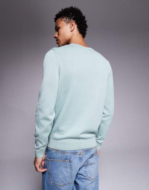 HUGO RED - San Cassius - Maglione lavorato verde chiaro con etichetta con logo, 3 di 5