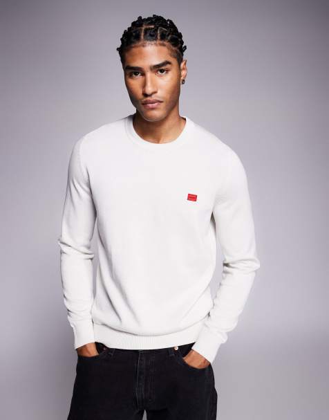 HUGO Red - San Cassius - Pull en maille avec étiquette à logo - Beige - view 1