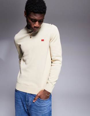 HUGO Red - San Cassius - Pull ras de cou en maille - Beige-Rouge