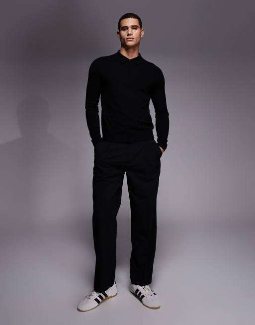 HUGO Red san pippo slim fit fine knit long sleeve polo in black, 2 of 5