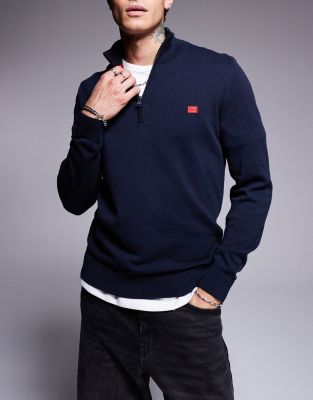 Hugo Red HUGO Red san quintus knitted half zip jumper in navy