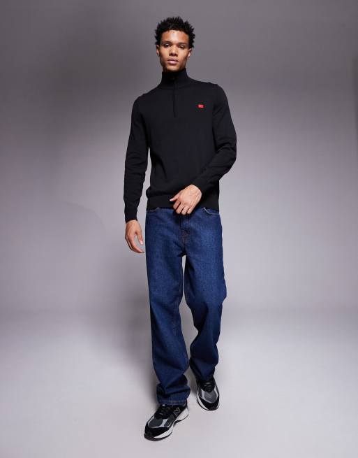 HUGO Red - San Quintus - Maglione nero con zip corta ed etichetta del logo, 2 di 5