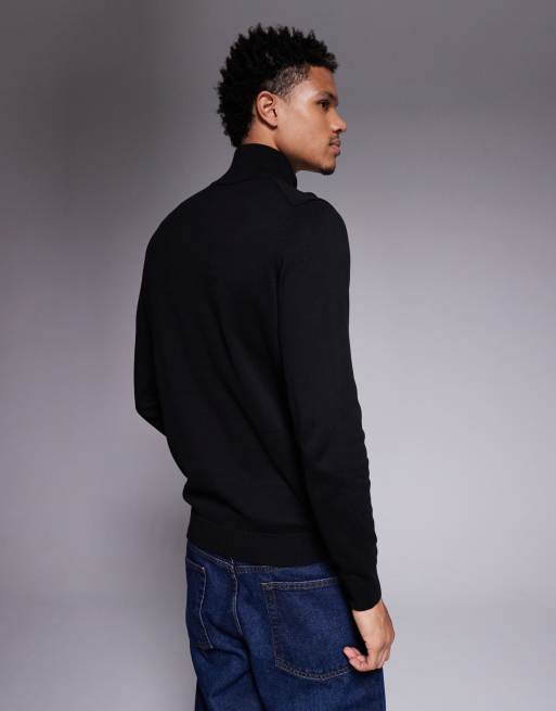 HUGO Red - San Quintus - Maglione nero con zip corta ed etichetta del logo, 3 di 5