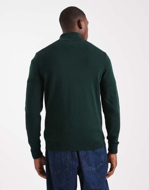 HUGO Red - San Quintus - Maglione verde scuro con zip corta ed etichetta del logo, 3 di 5