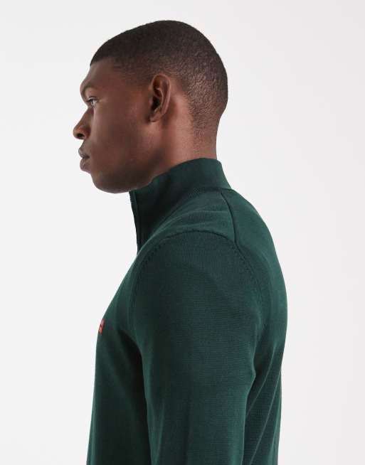 HUGO Red - San Quintus - Maglione verde scuro con zip corta ed etichetta del logo, 4 di 5