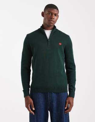 San Quintus - Pull en maille  col zipp et tiquette  logo - fonc - Hugo Red - Modalova