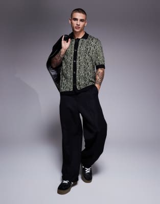 Hugo Red Sgeo Snakeskin Pattern Button Up Short Sleeve Knit Polo Shirt