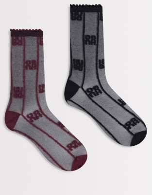 Hugo Red Sheer Rib Knit Socks In Purple