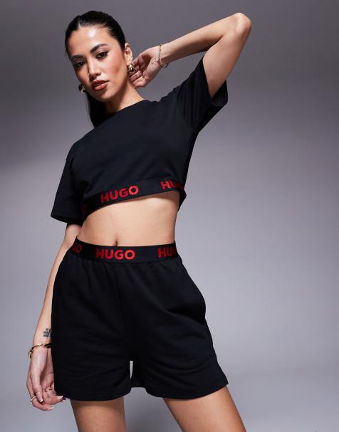 Hugo Red - Short détente d'ensemble avec bande logo à la taille - Noir et rouge - view 1