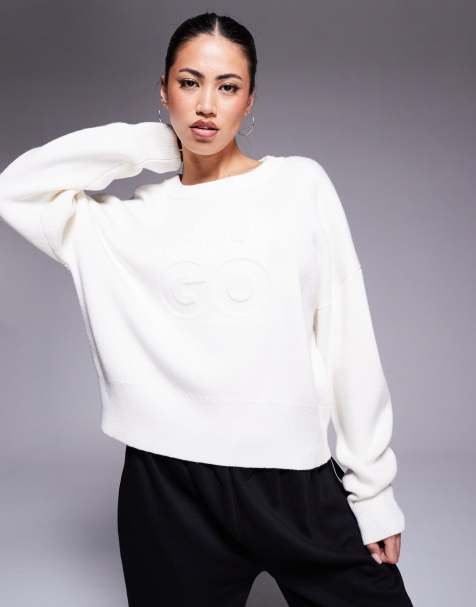 HUGO Red sisminye stacked logo jumper in cream