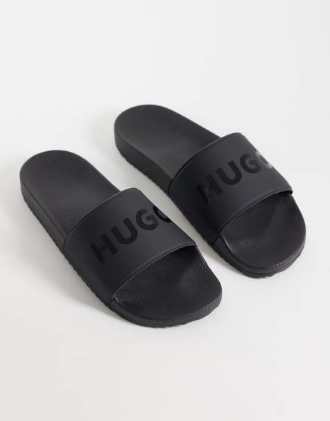 HUGO RED - Sliders nero chiaro con logo grande - view 1
