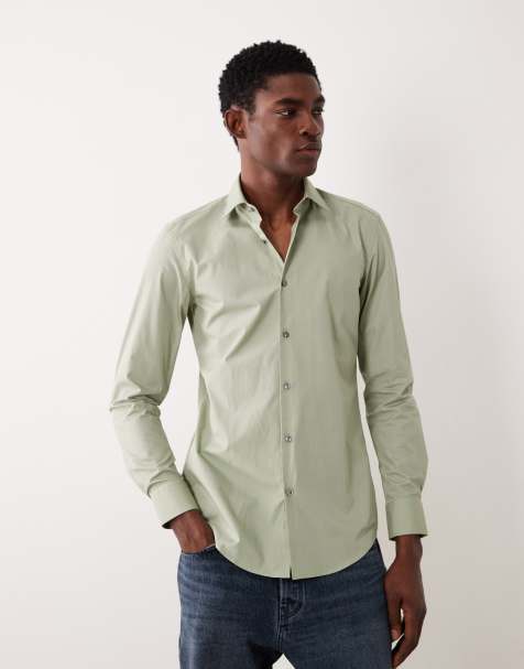 HUGO Red slim fit cotton poplin shirt in light green