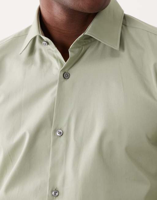 HUGO Red slim fit cotton poplin shirt in light green, 3 of 5