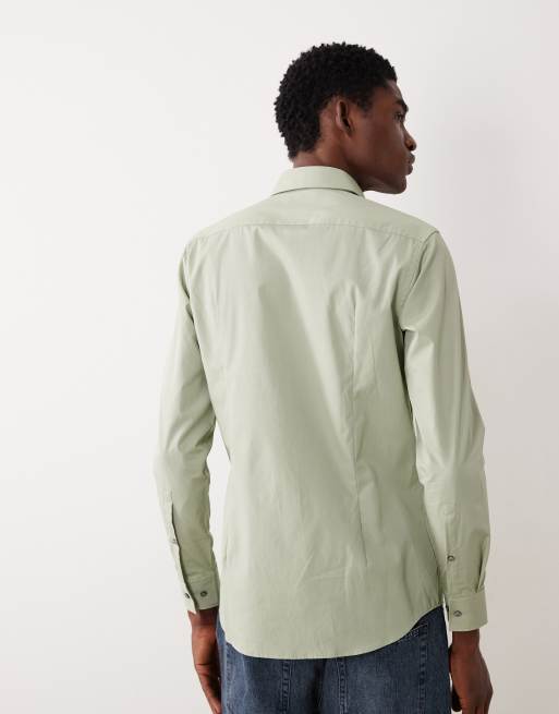 HUGO Red slim fit cotton poplin shirt in light green, 5 of 5