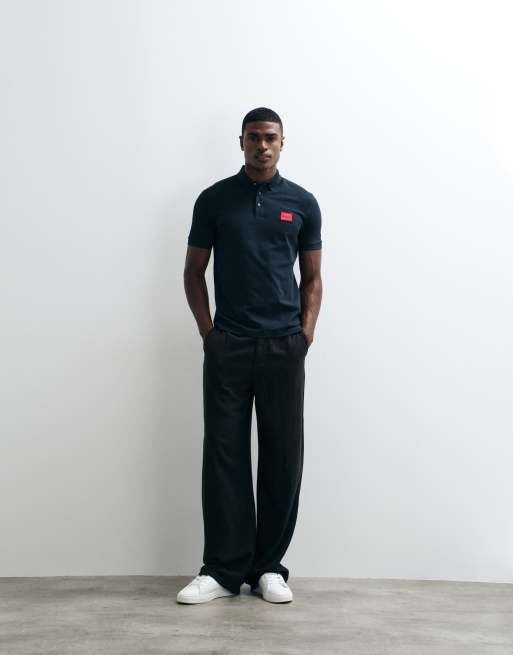 HUGO Red slim fit polo shirt with red box chest logo in navy, 2 of 5