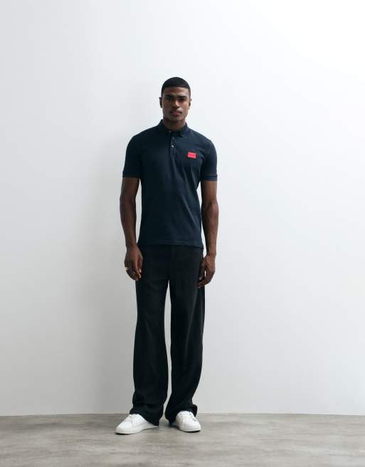 HUGO Red slim fit polo shirt with red box chest logo in navy, 4 of 5