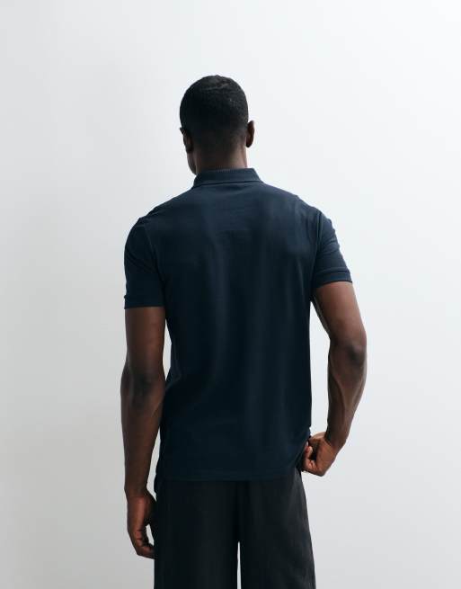 HUGO Red slim fit polo shirt with red box chest logo in navy, 5 of 5