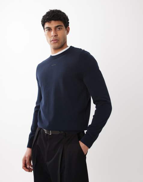 HUGO Red slim long sleeve knit sweater in navy - view 1