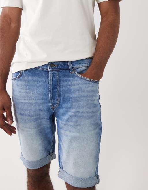 HUGO Red - Smaltoelopende denim short in lichtblauw, 5 van 5