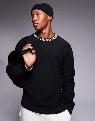 HUGO Red smarlo knitted jumper in black with logo neck rib