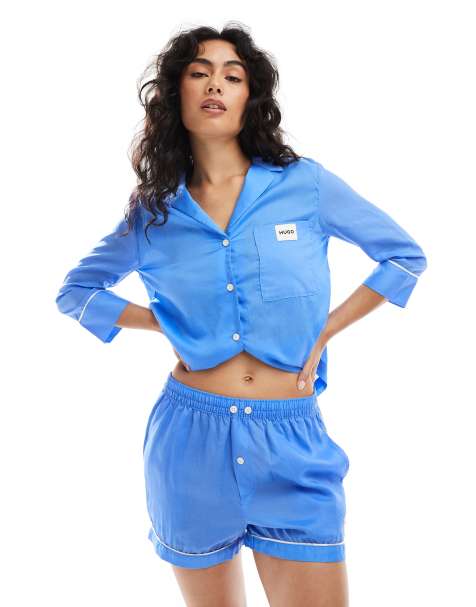 Hugo Red soft pyjama short and shirt set in blue - view 1