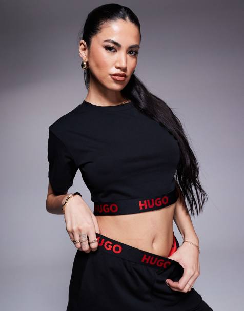 HUGO Red - Sort lounge-T-shirt med rødt logobånd i taljen - Del af sæt - view 1