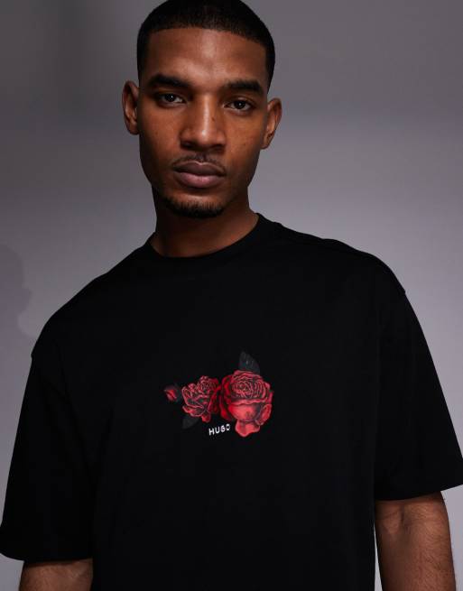 HUGO Red - Sort oversized T-shirt med logoprint, 5 af 5