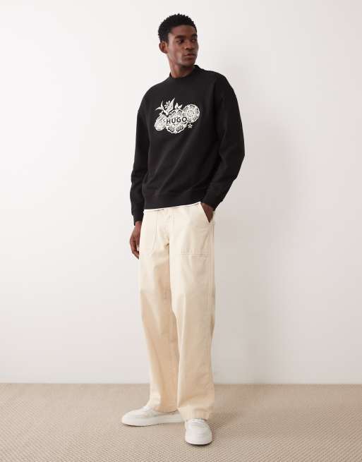 HUGO Red - Sort sweatshirt med print, 2 af 5
