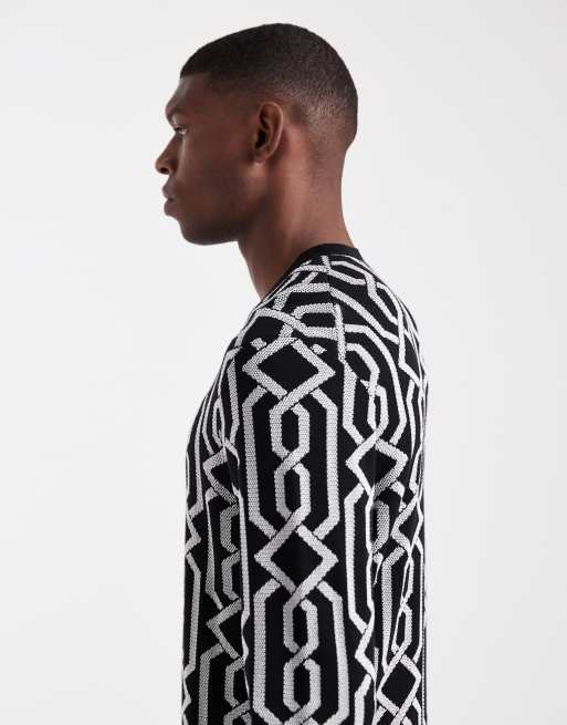 HUGO RED Souvawn silver chain link knit jumper in black, 4 of 5
