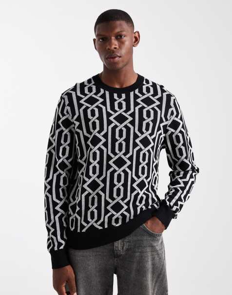 HUGO RED Souvawn silver chain link knit sweater in black - view 1