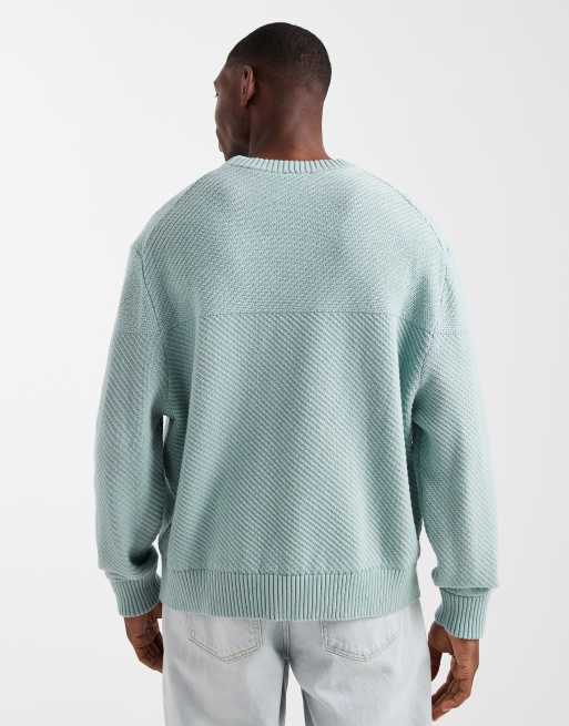HUGO RED Splinden  contrast logo oversized asymetric knit jumper in light green, 3 of 5