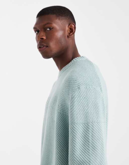 HUGO RED Splinden  contrast logo oversized asymetric knit jumper in light green, 4 of 5