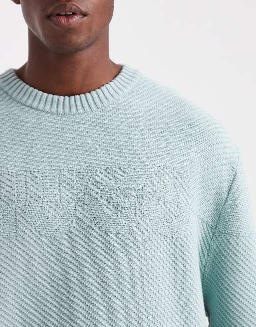 HUGO RED Splinden  contrast logo oversized asymetric knit jumper in light green, 5 of 5
