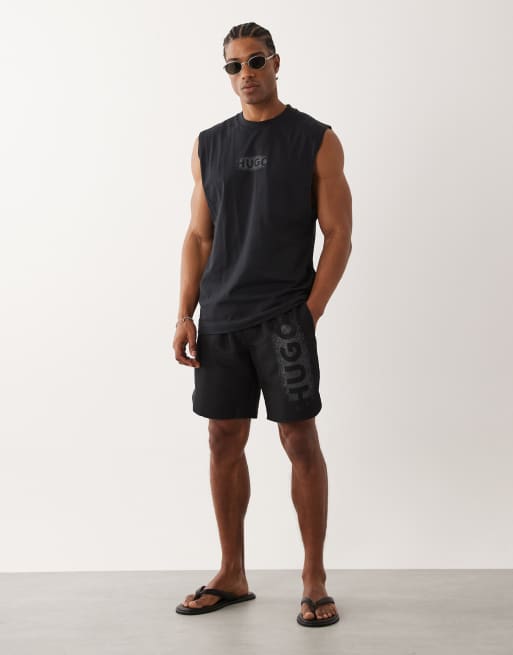 HUGO Red spray logo swim shorts in black (part of a set), 3 of 5